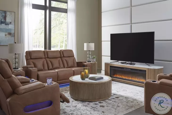 Point Clear Caramel Power Reclining Living Room Set with