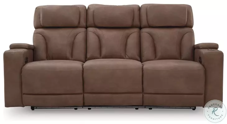Point Clear Caramel Power Reclining Sofa with Adjustable Headrest