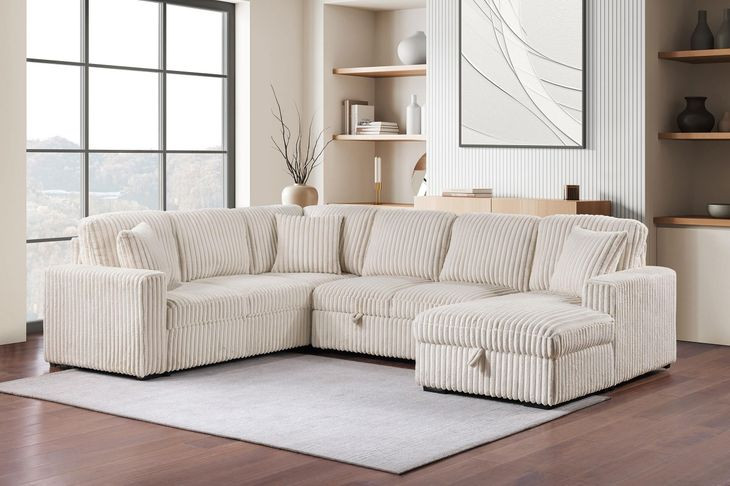 Devonshire Camel Sleeper Sectional with Storage Chaise