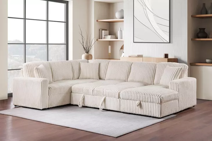 Devonshire Camel Sleeper Sectional with Storage Chaise