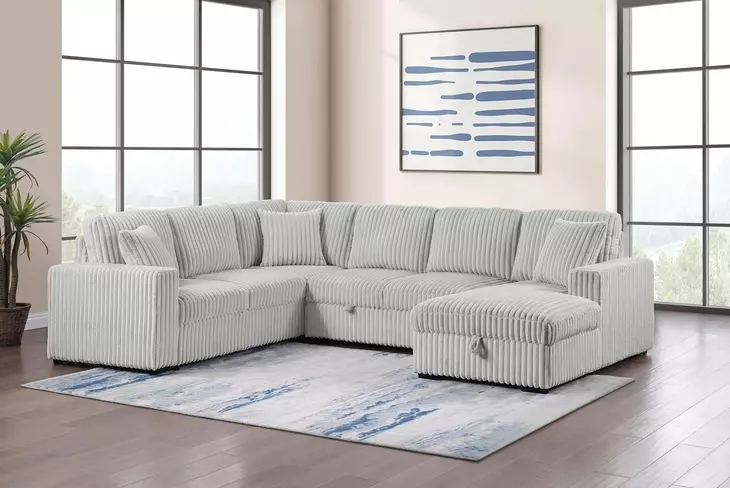 Devonshire Gray Sleeper Sectional with Storage Chaise