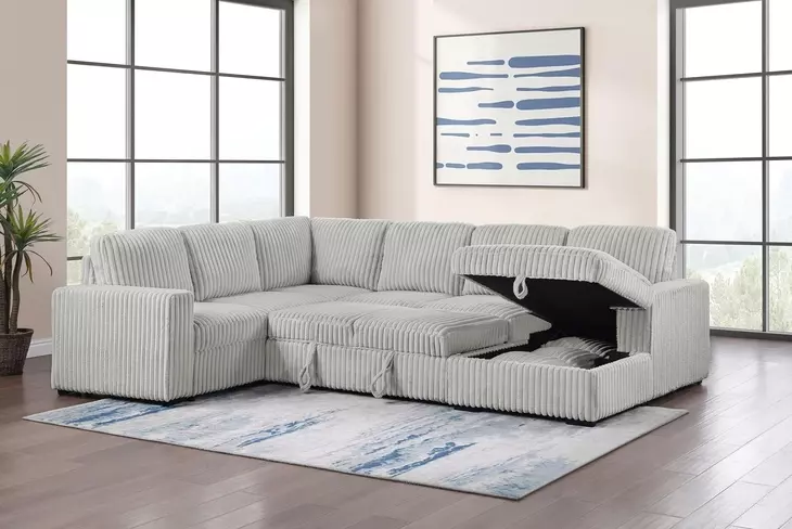 Devonshire Gray Sleeper Sectional with Storage Chaise