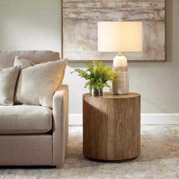 Langston Natural Oatmeal Round Side Table