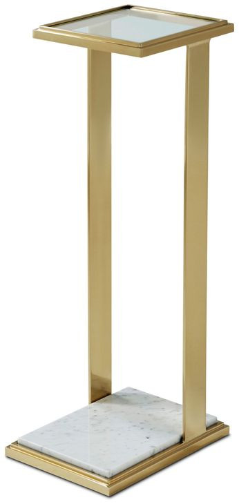 Oasis Brass and White Rectangular Glass Top Clemente Accent Table