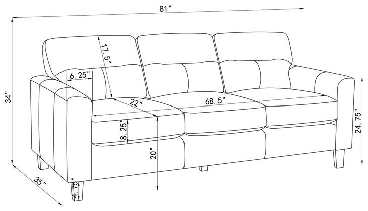 Scotland Black 81" Sofa