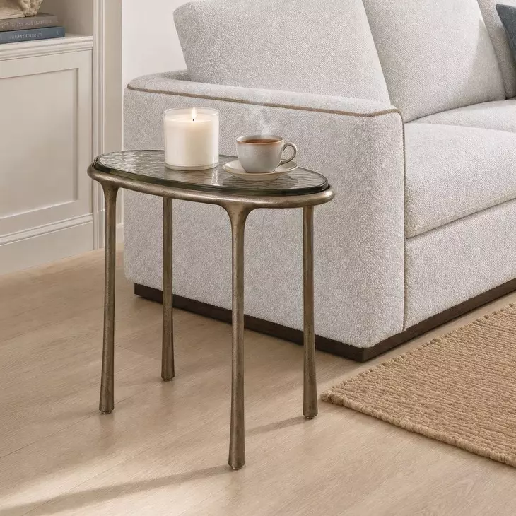 Riverton Antique Brass Oval Glass Top Accent Table