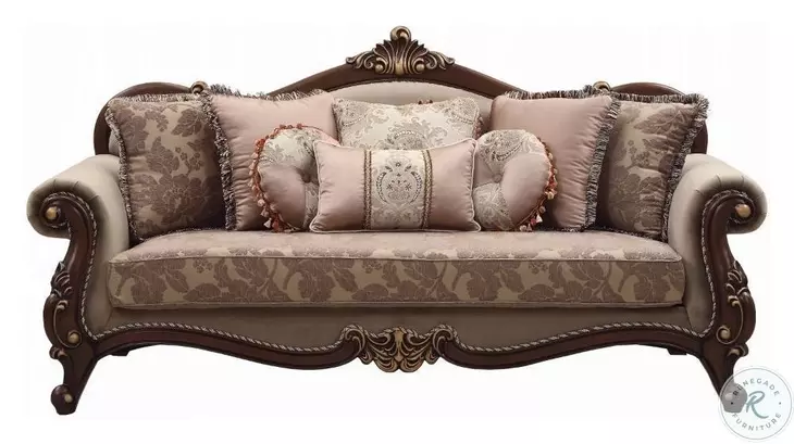 Mehadi Velvet and Walnut Living Room Set with 8 Pillows