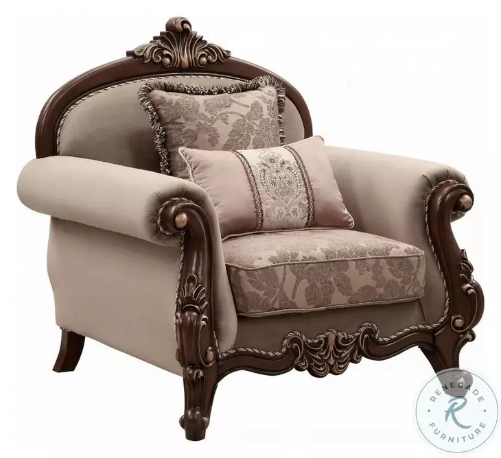 Mehadi Velvet and Walnut Chair with 2 Pillows