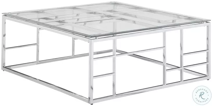5073 Clear Glass And Polished Stainless Steel Occasional Table Set with Ladder Style Frame
