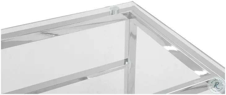 5073 Clear Glass And Polished Stainless Steel Cocktail Table with Ladder Style Frame