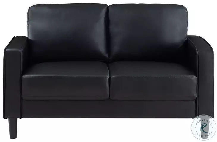 Ruth Black Track Arm Faux Leather 54" Loveseat
