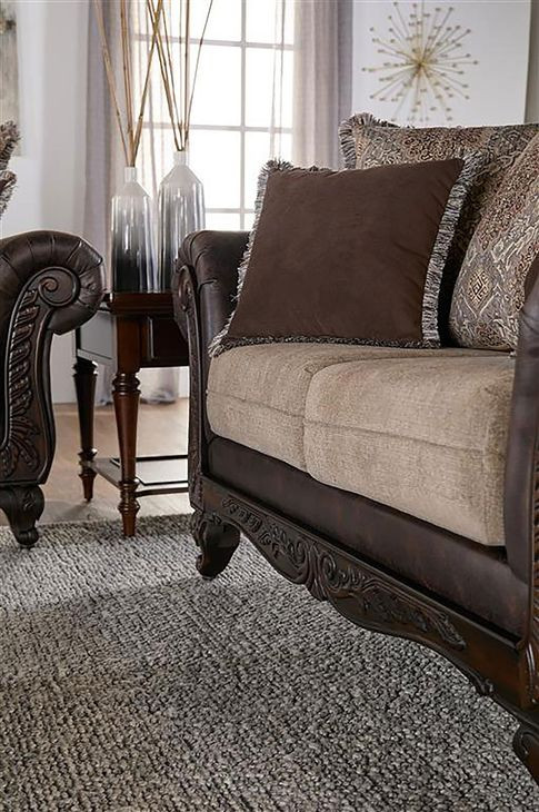 Elmbrook Brown Rolled Arm Loveseat