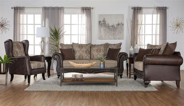 Elmbrook Brown Rolled Arm Loveseat
