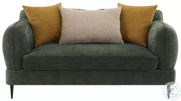 Jade Green Chenille Modern Track Arm 64" Loveseat