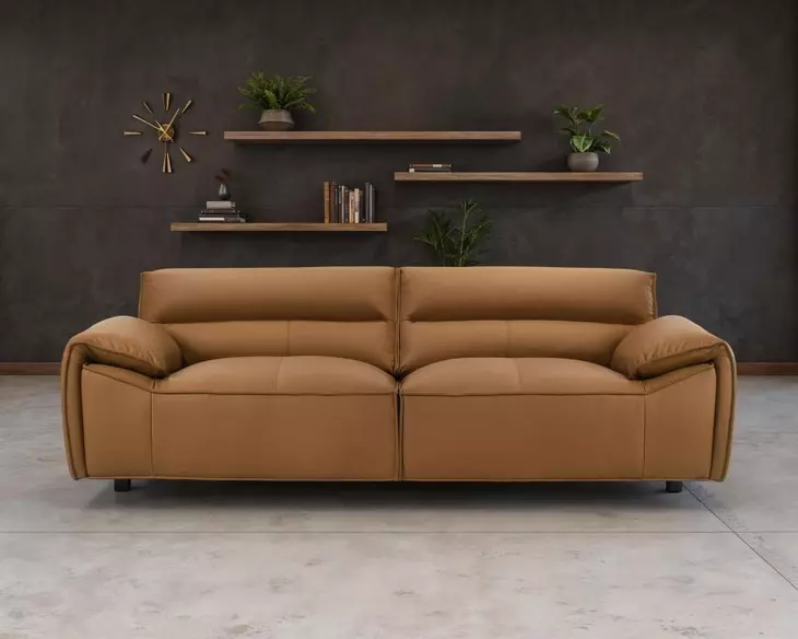 Buxton Orange Leather 91" Sofa