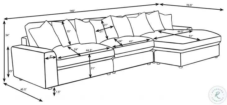 Blaine Sand 3 Piece Performance Fabric Reversible Sectional