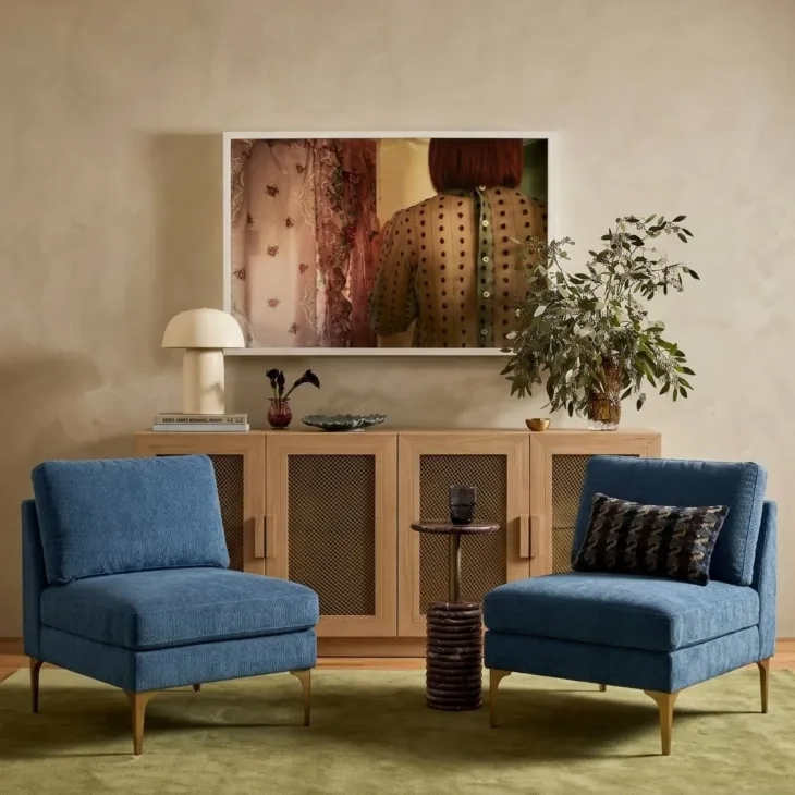 Serena Blue Velvet Accent Chair with Brass Legs