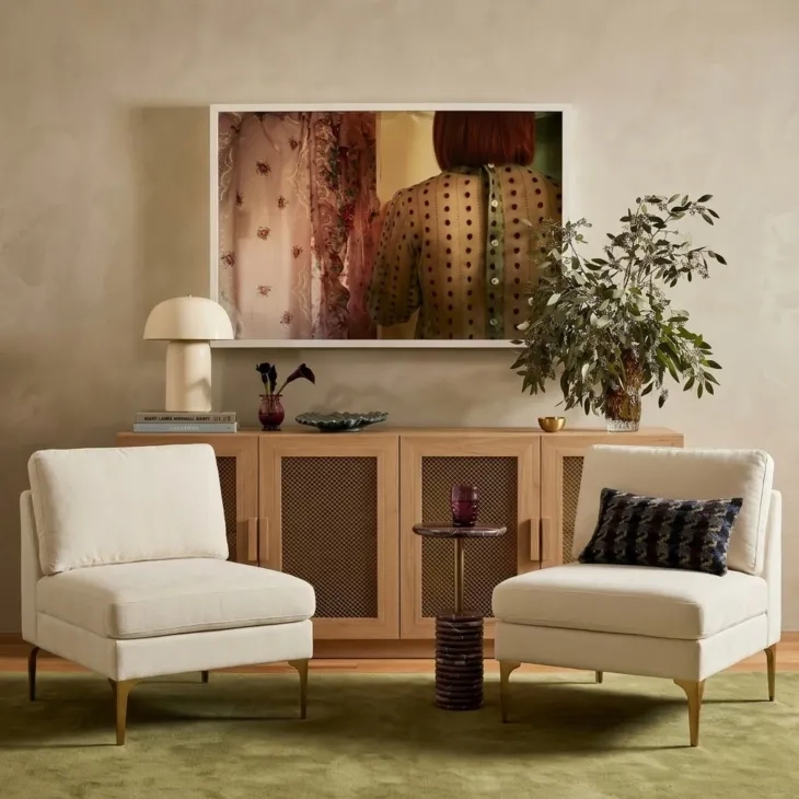 Serena Cream Velvet Accent Chair with Brass Legs