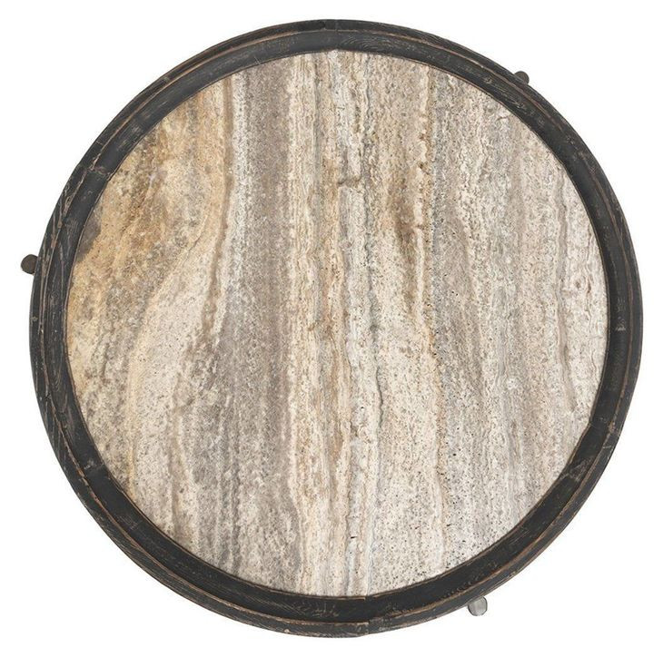 Dakota Weathered Black and Beige Round Travertine Top Coffee Table