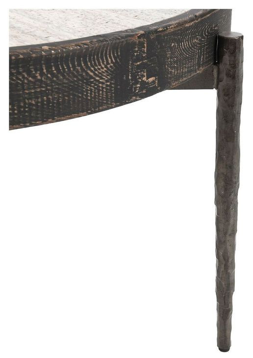 Dakota Weathered Black and Beige Round Travertine Top Coffee Table