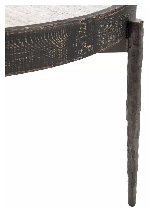 Dakota Weathered Black and Beige Round Travertine Top Coffee Table