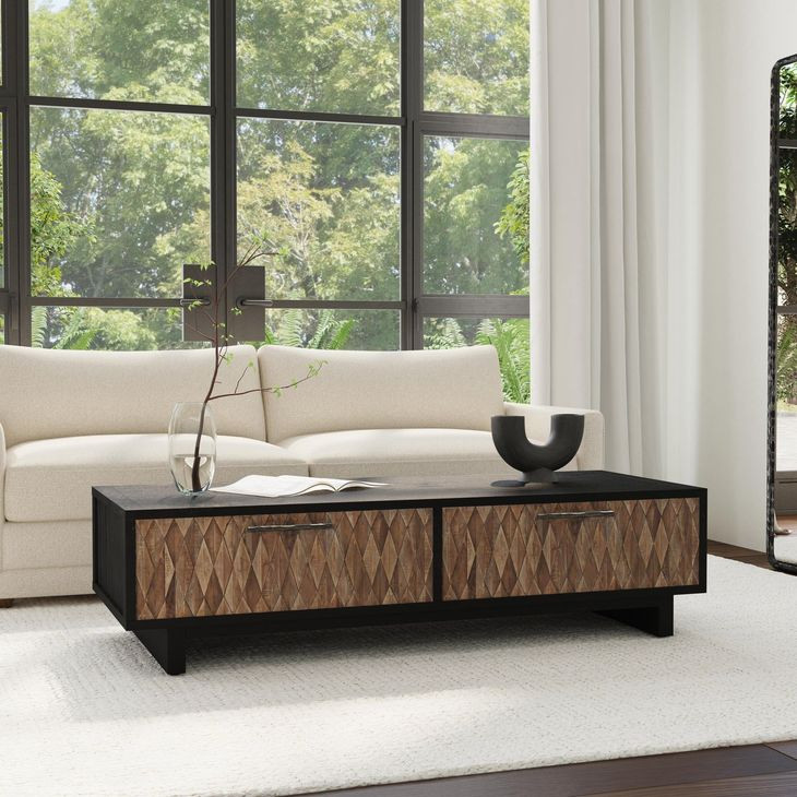 Anton Black and Natural Rectangular Coffee Table with 4 Drawers