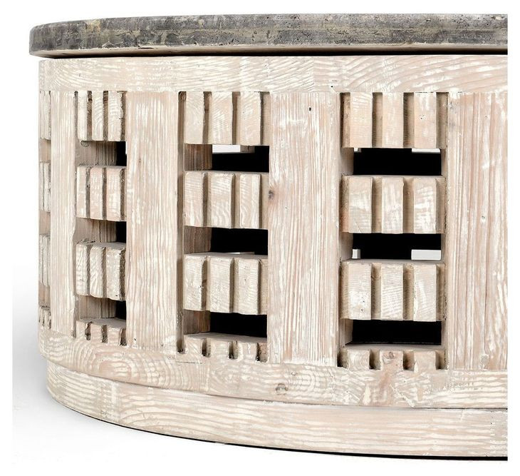 Becky Timeworn Cream and Gray Round Travertine Top Coffee Table