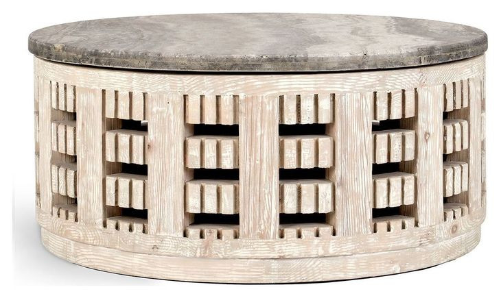 Becky Timeworn Cream and Gray Round Travertine Top Coffee Table