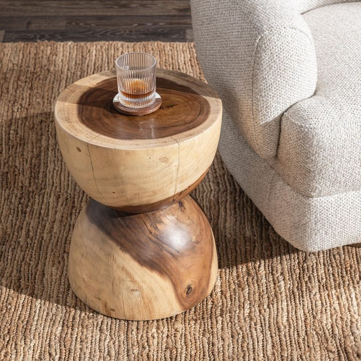 Lanna Natural and Beige Round Accent Table