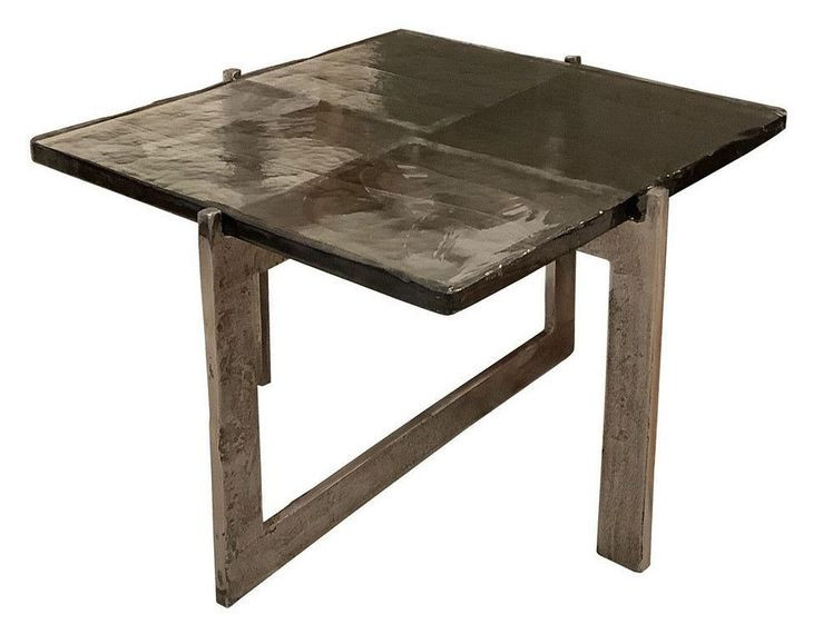 Walker Antique Nickel Square Glass Top Accent Table