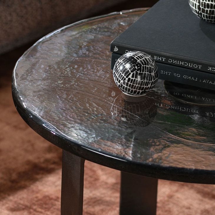Keith Dark Antique Round Glass Top Coffee Table