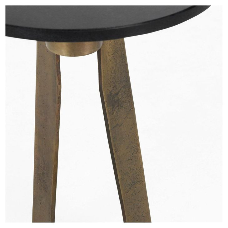 Leyton Black and Gold Round Marble Top Accent Table