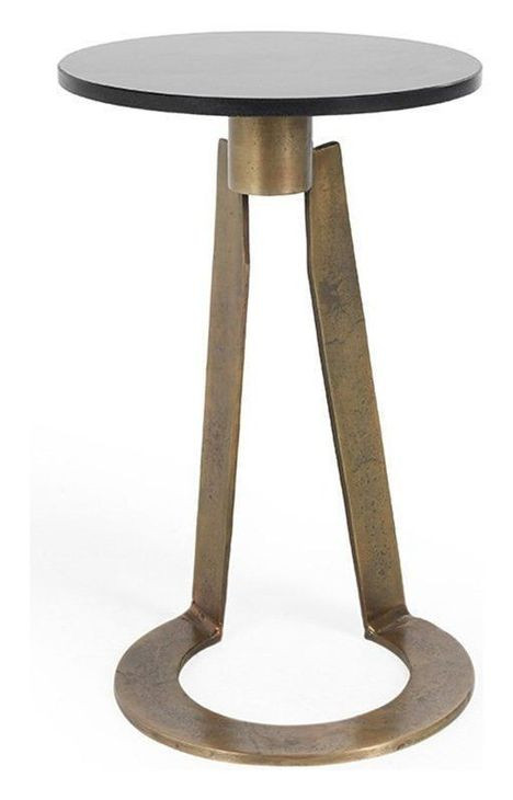 Leyton Black and Gold Round Marble Top Accent Table