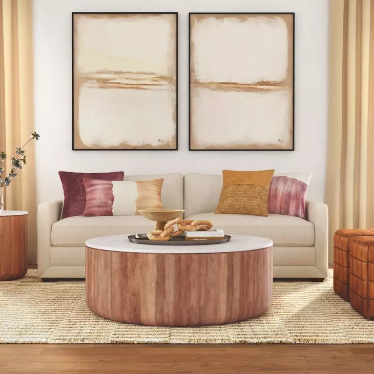 Josie Hickory Brown Round Marble Top Coffee Table