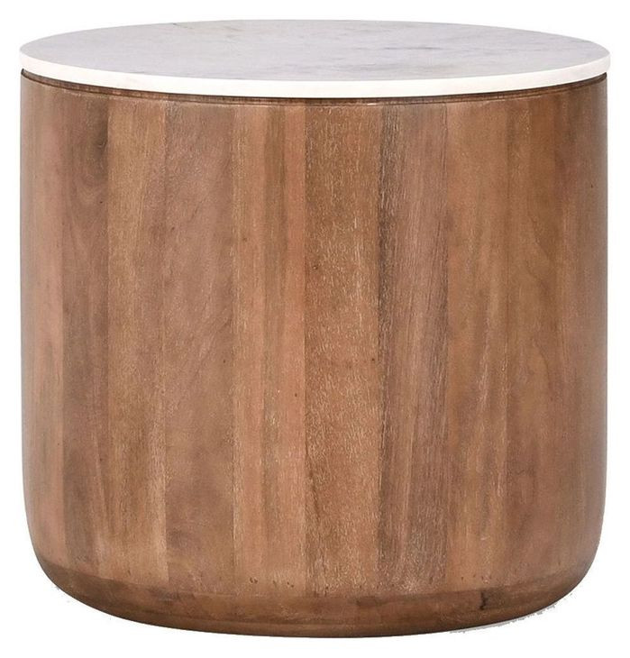 Josie Hickory Brown and White Round Marble Top End Table