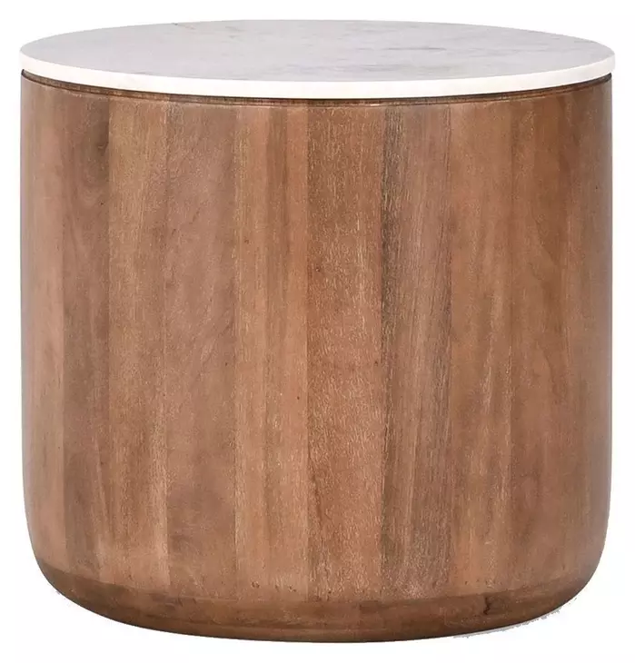 Josie Hickory Brown and White Round Marble Top End Table
