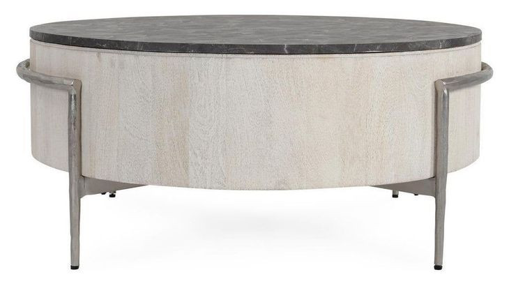 Honor White Wash and Gray Round Concrete Top Coffee Table