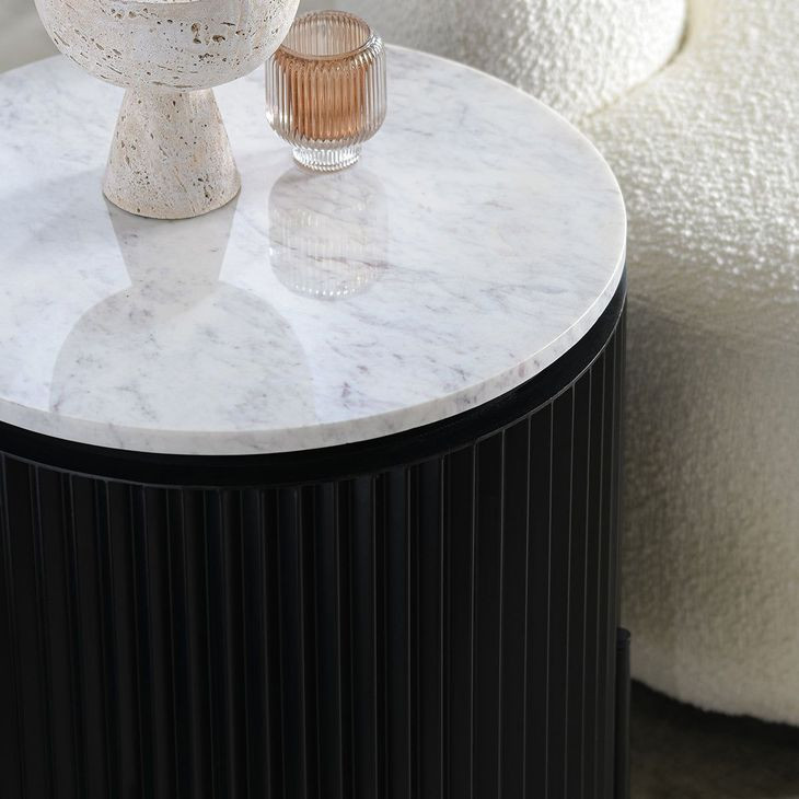 Gage Black and White Round Marble Top End Table