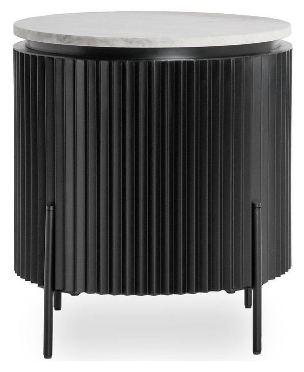 Gage Black and White Round Marble Top End Table