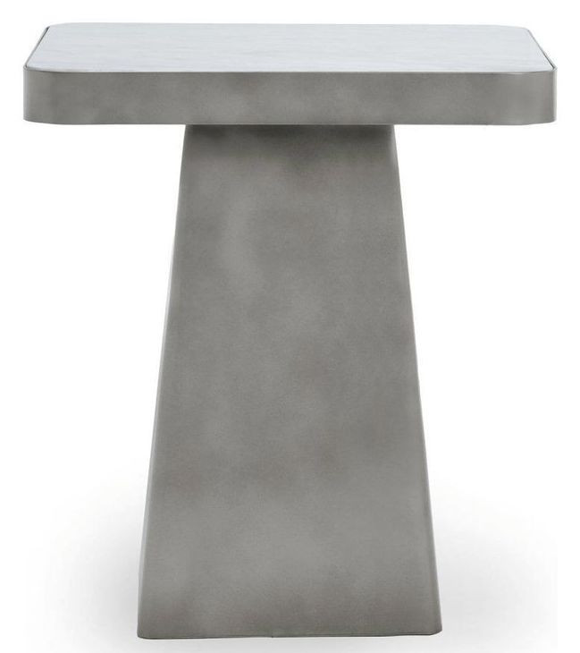 Far White and Slate Gray Square Marble Top End Table