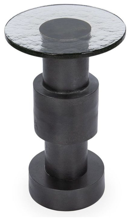 Callen Antique Nickel Round Glass Top Accent Table