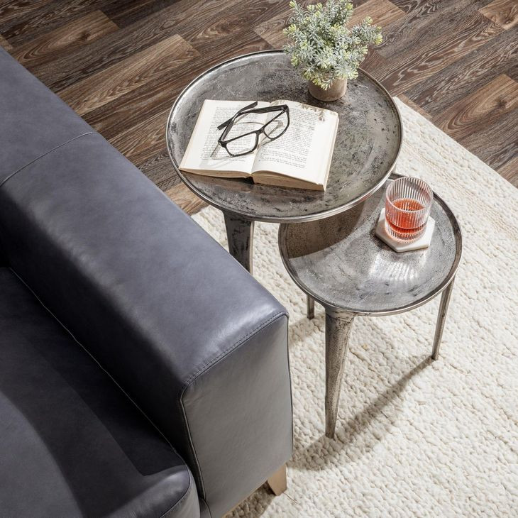 Elinor Antique Nickel Round Nesting Accent Table Set of 2