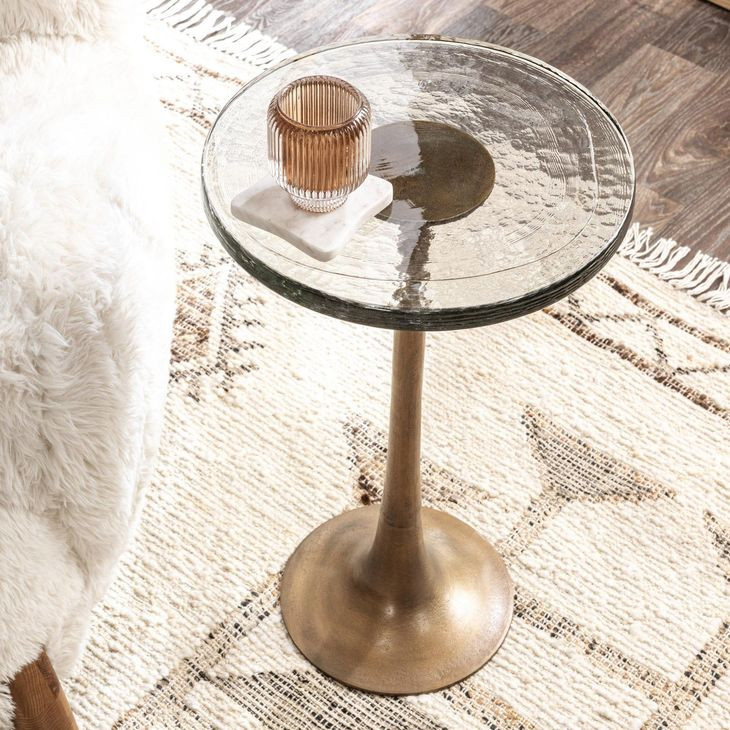 Fabiana Brass Round Glass Top Accent Table