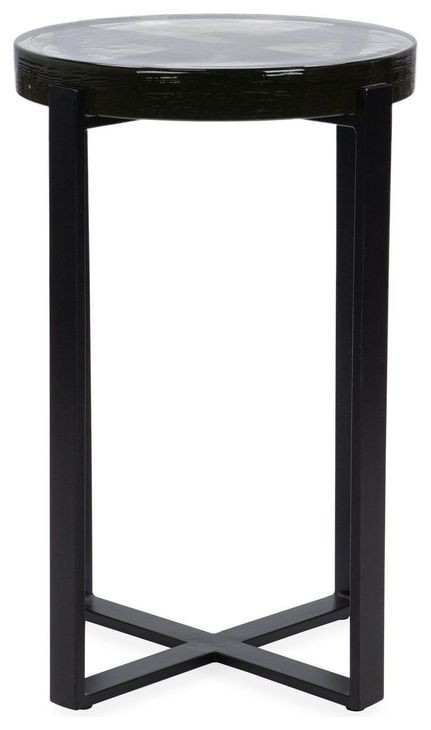 Gallie Black Round Glass Top Accent Table