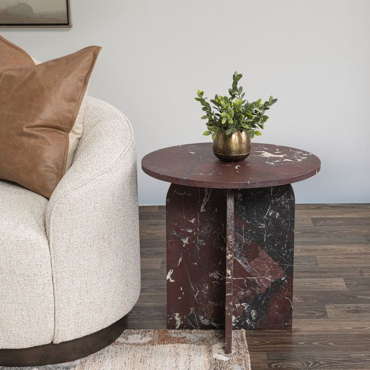 Reilly Merlot Round Marble Top End Table