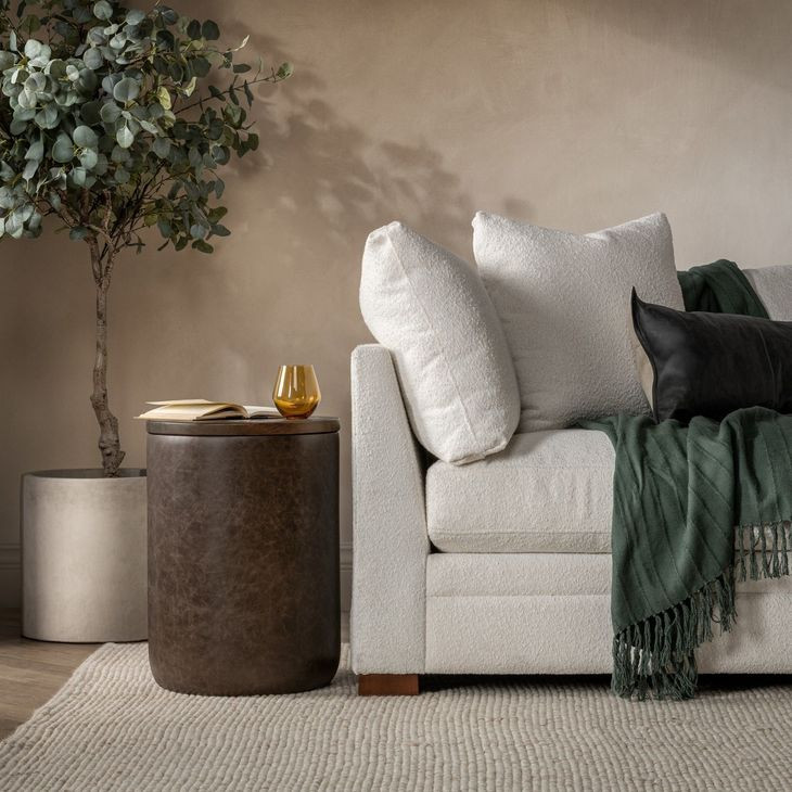 Andra Cocoa Brown Leather Upholstered Round Accent Table