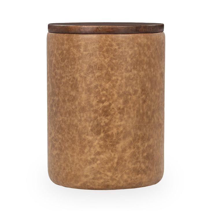 Andra Sedona Brown Leather Upholstered Round Accent Table