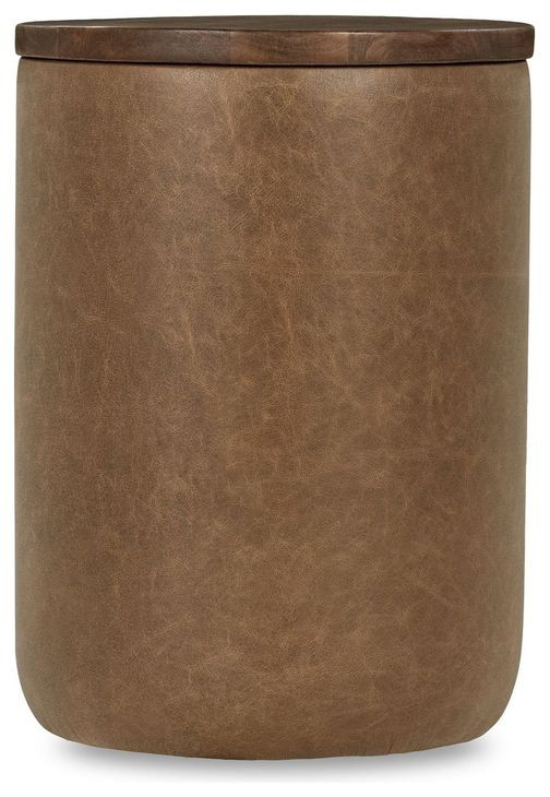 Andra Tan Leather Upholstered Round Accent Table