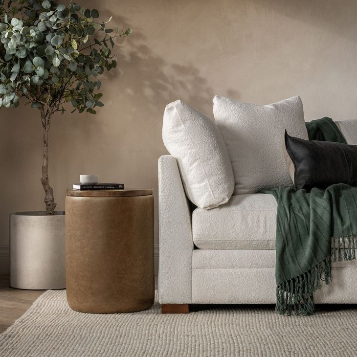 Andra Tan Leather Upholstered Round Accent Table