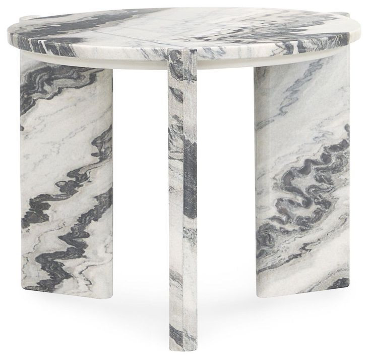 Zora White and Charcoal Gray Round Marble Top End Table